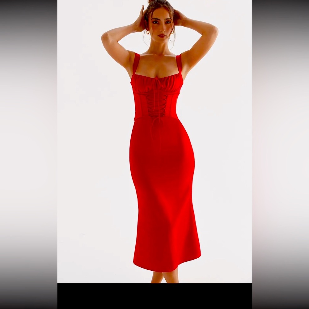 HOUSE OF CB 'Valencia' Red Rose Corset Dress/Size XS-US 2-4/JJ2835